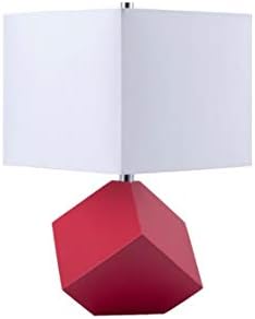 25" Table Lamp - Modern Irregular Geometric Style Wooden Base, White Square Fabric Shade, Contemporary Table Desk Lamp - Great for Living Rooms, Bedrooms, or Study Rooms (Red)