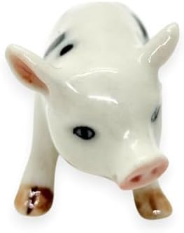 WitnyStore Tiny 1⅜" White Black Stand Baby Pig Curled Tail Figurine - Miniature Hand Made Ceramic Pigs Swine Hog Piglet Livestock Farm Animals Cute Porcelain Decorative Collectible Figures Décor Gifts