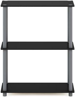 Furinno TURN-N-TUBE Storage Shelves, 3-Tier Book Shelf, Corner Shelf, Toolless Open Shelves, for Organization and Storage, Living Room, Garage, Home Office, Black