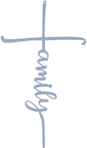 Family Cross Metal Wall Art - 11.7" X 20" - Hammered Silver