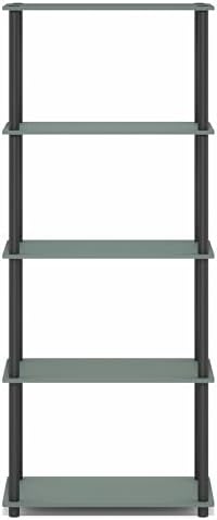 Furinno Turn-N-Tube Storage Shelves, 5-Tier Book Shelf, Corner Shelf, Toolless Open Shelves, for Organization and Storage, Living Room, Garage, Home Office, Sage Green