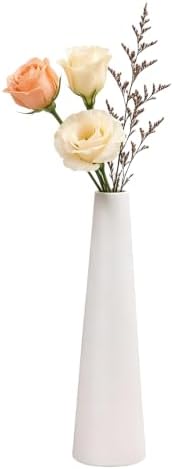 White Ceramic Bud Vase Tall Conic Flower Small Bud Vase Single Stem Vase Home Decorative Floral Vase Centerpiece for Flower and Office Bud Home Wedding Decor