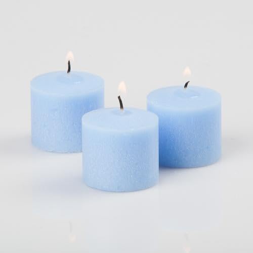 Set of 12 Richland Votive Candles Light Blue Unscented and 12 Clear Glass Eastland Votive Holders