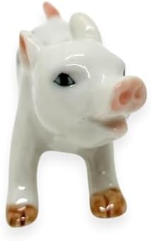 WitnyStore Tiny 1¾" White Black Standing Look Left Baby Pig Figurine - Miniature Hand Made Ceramic Pigs Swine Hog Piglet Livestock Farm Animal Cute Porcelain Decorative Collectible Figures Décor Gifts