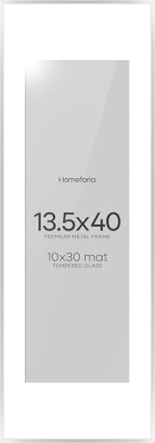 Homeforia 13.5x40 Silver Picture Frame, High-End Metal, 10x30 Mat, Glass