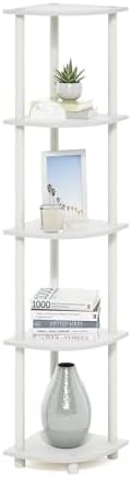 Furinno Turn-N-Tube Corner Shelf, 5-Tier Corner Bookshelf, Open Storage Shelves, for Organization and Storage, Living Room, Home Office, Garage, Bedroom, White