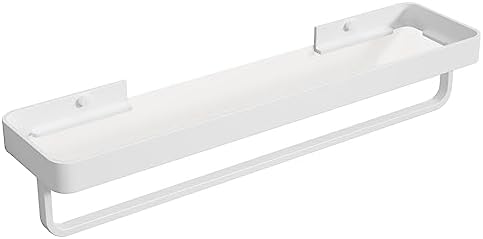 Danpoo 20 Inch Long Floating Bathroom Shelf with Towel Bar, Clear Tempered Glass Wall Shelf for Bathroom Storage Organizer, Matte White