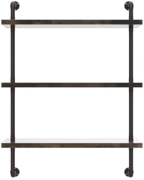 Industrial Pipe Shelf Wall Mounted, Rustic Wood Floating Shelves, 3 Tier Wall Display Bookshelf, Storage Rack Sundries Holder for Kitchen Office Bathroom Organization and Home Decor (24inch x 2)