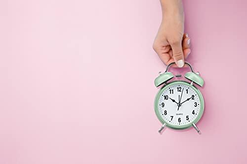 Bernhard Products Analog Alarm Clock 4" Twin Bell Green Silent Non-Ticking Quartz Battery Operated Extra Loud with Backlight for Bedside Table Vintage Retro Style, Decorative Desk Clocks (Pistachio)