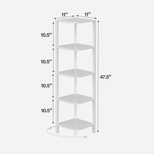 TUTOTAK Corner Shelf with LED Light, 5-Tier Corner Bookshelf