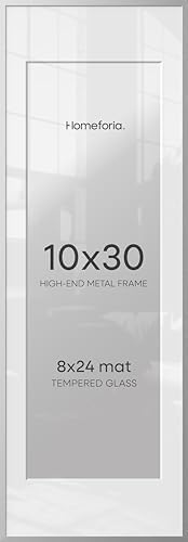 Homeforia 10x30 Silver Picture Frame, High-End Metal, 8x24 Mat, Glass