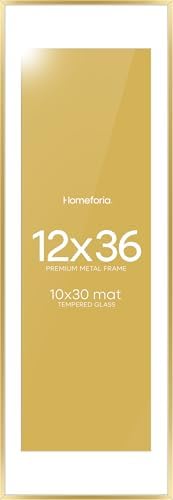Homeforia 12x36 Gold Picture Frame, High-End Metal, 10x30 Mat, Glass