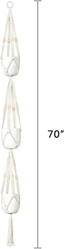 Mkono Macrame Plant Hanger 3 Tier Indoor Outdoor Hanging Planter Basket Cotton Rope with Beads 70 Inches (Pots and Plants NOT Included) (Pack of 3)