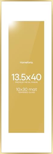 Homeforia 13.5x40 Gold Picture Frame, High-End Metal, 10x30 Mat, Glass