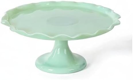 Martha Stewart Highbrook 11" Jadeite Glass Cake Stand – Handmade Vintage-Style Dessert Stand with Ruffle Trim, Decorative Pedestal Cake Plate for Display & Serving