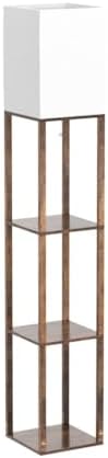 RUNTOP Floor Lamp with Shelves, Modern Shelf Lamp for Display Storage, 3 Color Temperature Wood Narrow Standing Corner Lamp with 8W Bulb for Living Room Decor, Bedroom, Office, Home Decor(Brown)