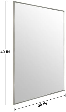 Bathroom Mirror for Wall, 40x30 Inch Framed Vanity Mirror Brushed Nickel | Rectanglar Metal Beveled Framed Mirror for Over Sink, Tempered Glass, Anti-Rust, Hangs Horizontally or Vertically