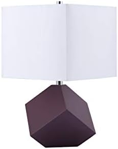 25" Table Lamp - Modern Irregular Geometric Style Wooden Base, White Square Fabric Shade, Contemporary Table Desk Lamp - Great for Living Rooms, Bedrooms, or Study Rooms (Purple)