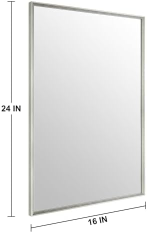 Bathroom Mirror for Wall, 24x16 Inch Framed Vanity Mirror Brushed Nickel | Rectanglar Metal Beveled Framed Mirror for Over Sink, Tempered Glass, Anti-Rust, Hangs Horizontally or Vertically