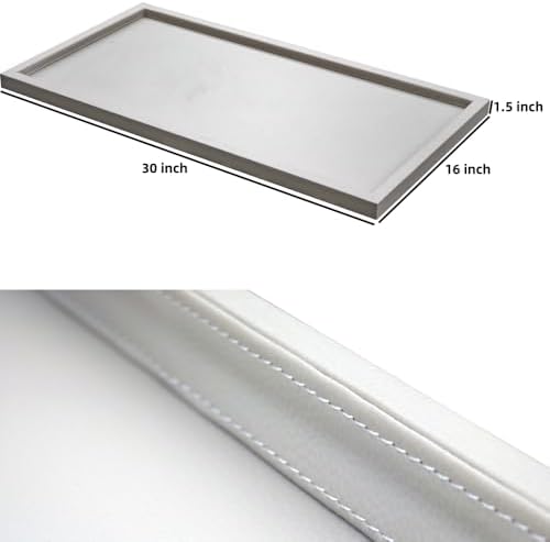 30 * 16 Inch Rectangular Ottoman Tray | Textured PU Leather, Waterproof & Heat-Resistant Storage for Coffee/Dining Tables, Sofa, Bed, Entertainment & Party (Tranquil Beige, 30 * 16in)