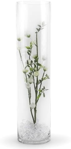 WGVI Quality Thick Weighted Tall Clear Cylinder Glass Vases, 4" W x 16" H, Flower Arrangement Floating Candle Holders Wedding Centerpieces Event Floral Container Accent Home Decor, 1 Piece