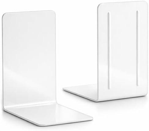 Acrimet Plastic Bookends for Bookcases, Shelves and Desktop, Plastic Book Holders (White Color) (1 Pair)