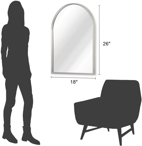 Arched Wall Mirror, 26"x18" Silver Arch Mirror, Metal Frame Bathroom Mirrors, Arched Vanity Mirror for Living Room Bedroom Mantel Entryway