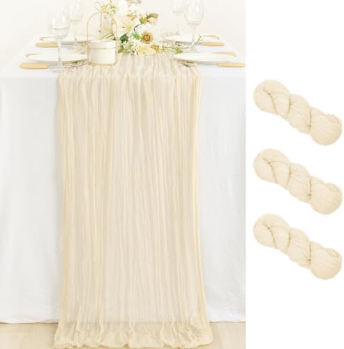 3 Pack Beige Cheesecloth Table Runner 10ft Boho Rustic Gauze Runner
