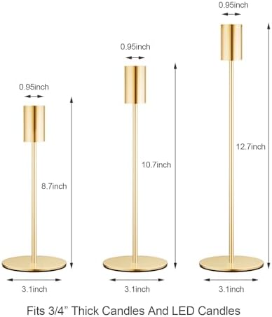 zeochyni French Gold Candlestick Holders Set of 3, Decor Taper Candle Holder for Wedding, Dinning, Party,Fits 3/4 Inch Thick Candle