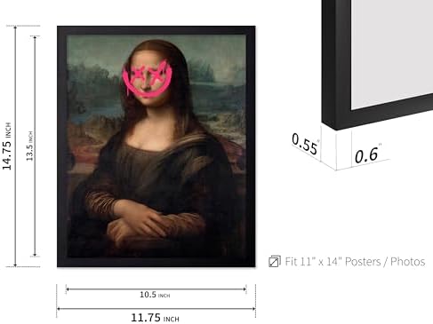 Poster Master Mona Lisa Painting Poster - Smile Face Print - Altered & Pop Art - Defaced Art - Gift for Men & Women - Minimal Decor for Office, Bedroom or Living Room, 11x14 Black Framed