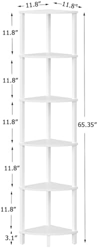 VIMBER Corner Shelf, 6-Tier Corner Bookshelf, Industrial Corner Ladder Shelf, DIY Storage Shelves, Modern Display Shelf for Living Room, Bedroom, Kitchen, Home Office, White UJSJ004W