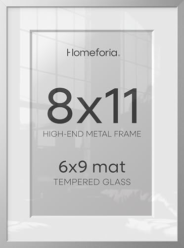 Homeforia 8x11 Silver Picture Frame, High-End Metal, 6x9 Mat, Glass