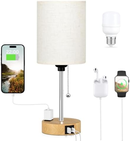 Small Bedside Table Lamp for Bedroom, Desk Lamp with USB Ports for Dorm