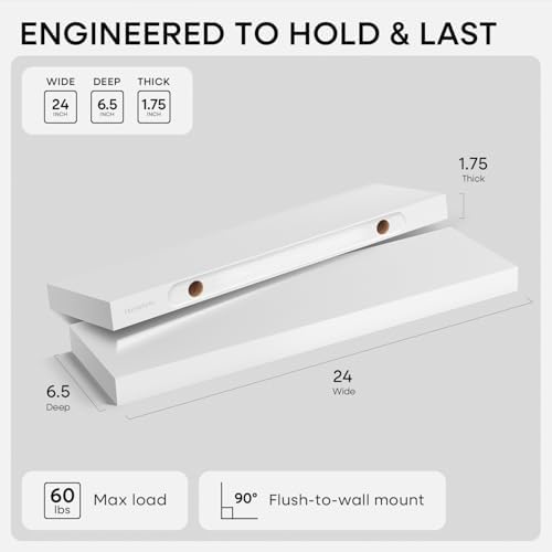 Homeforia 24 Inch Floating Shelves, High-End Solid Pine Wood, Set of 3