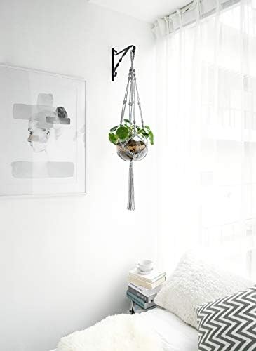 Mkono Macrame Plant Hangers Indoor Outdoor Hanging Planter Basket Cotton Rope 4 Legs 41 Inch, 2 Pack, Grey