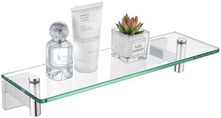 KOKOSIRI Bathroom Shelves Wall Mounted Floating Glass Shelf Polished Stainless Steel 12-Inch Small Hanging Rack for Storage/Room Decor B1105CH-L12
