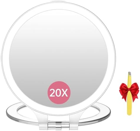 FASCINATE Travel 30X/1X Magnifying Mirror with Light Double Sided Mirror | Rechargeable Lighted Makeup Mirror with 3 Color Setting & Stepless Dimming, Adjustable LED Vanity Mirror
