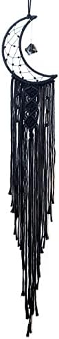 MOONFLY Black Moon Dream Catcher with Handmade Crystal Stone Design Woven Cotton Boho Macrame Wall Hanging Home Decoration Ornament Craft Gift(Black Crystal Stone Moon)