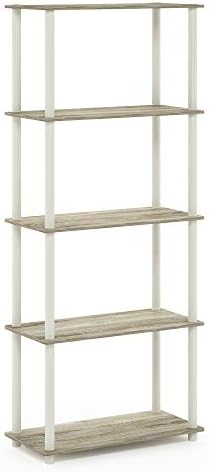 Furinno TURN-N-TUBE Storage Shelves, 5-Tier Book Shelf, Corner Shelf, Toolless Open Shelves, for Organization and Storage, Living Room, Garage, Home Office, Sonoma Oak