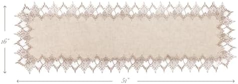 Phantomon Neutral Linen Table Runner 51 Inches Beige Embroidered Runner Lace Centerpiece for Dresser Tops, Dining Tables, Coffe Table and Home Decorations for Farmerhouse (Beige, 16 X 51 Inch)