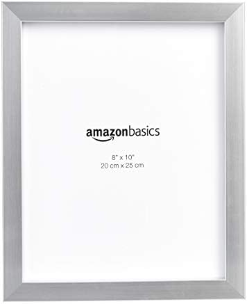 Amazon Basics Rectangular Photo Picture Frame Set, 8" x 10", Wall Hanging or Tabletop Display, Real Glass, Nickel, 2-Pack