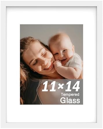 An&He 11 x 14 Picture Frame, 1Pack, White Photo Frames, Wooden Frame with High Definition Tempered Glass for Wall and Tabletop Display