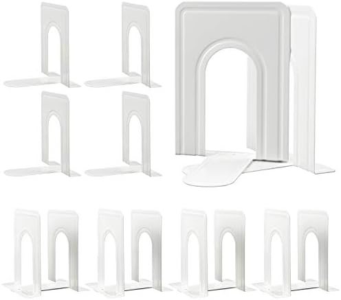 HappyHapi 7 Pairs Book Ends, Heavy Duty Bookends for Shelves, White