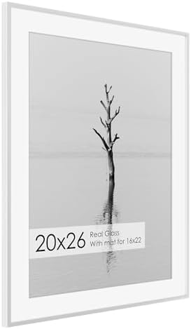Fun Memories 20x26 Picture Frame, 20 x 26 Metal Poster Frame with Mat for 14x22 Photo - HD Tempered Glass - Vertical and Horizontal Display-1 Pack - Silver