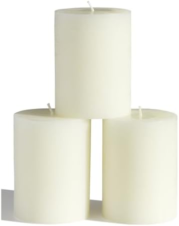 CANDWAX 3x4 inch Pillar Candles Set of 3 – Unscented Dripless Rustic Ivory Candles for Home Decor, Weddings, Table Settings