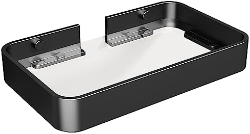 Danpoo 8-Inch Small Wall Shelf, Clear Tempered Glass with Matte Black Aluminum Frame – Sleek Floating Bathroom Organizer