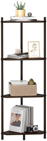 Wisuce Brown Small Corner Shelf Stand, 4-Tier Bamboo Corner Bookshelf