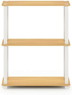 Furinno TURN-S-TUBE Storage Shelves, 3-Tier Book Shelf, Corner Shelf, Toolless Open Shelves, for Organization and Storage, Living Room, Garage, Home Office, Beech