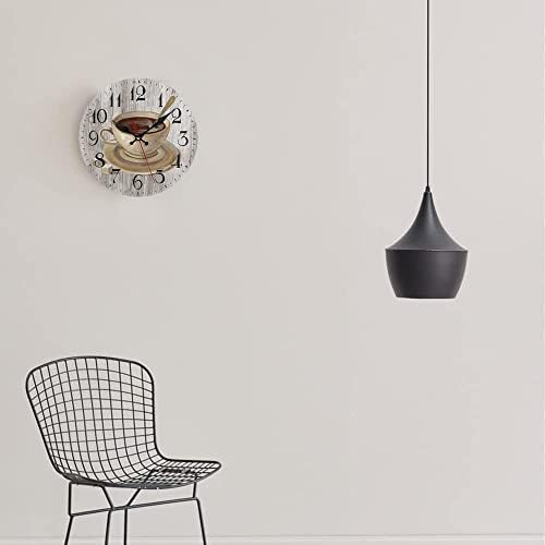 LOKMU Silent Non Ticking Clock 12 Inch, Round Wall Clock,Decorative for Living Room, Kitchen, Home,Bathroom, Bedroom, Office or School, Coffee Cup on Wooden
