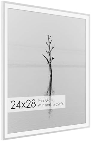 24x28 Metal Picture Frame with 22x26 Mat, Brushed Aluminum Finish, Tempered Glass, and Attached Hanging Hardware - Versatile Wall Display Frames for Vertical or Horizontal Orientation, Silver, 1 Pack